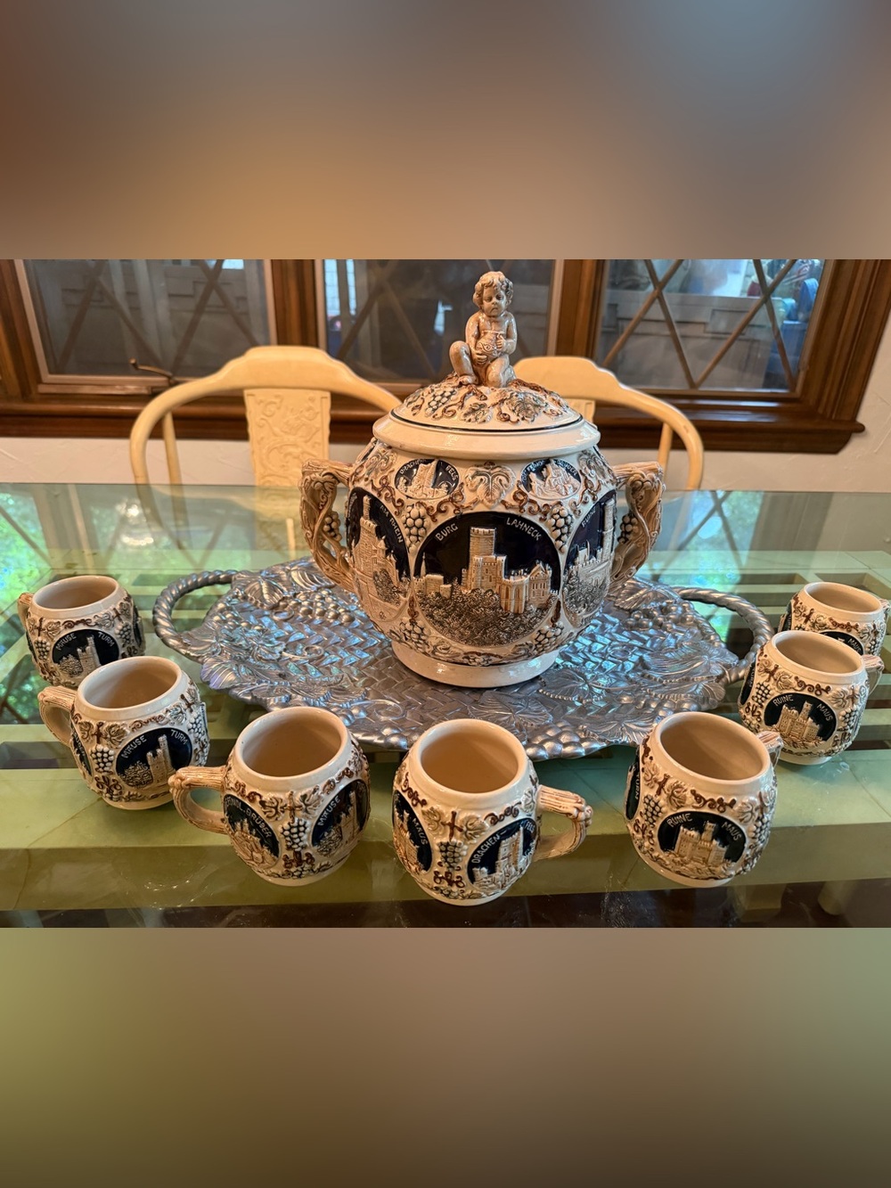 RARE HISTORIC FRENCH ZONE 1945-1949 GERZ WESTERWALD PUNCH BOWL/7 MUGS MOLD 3361